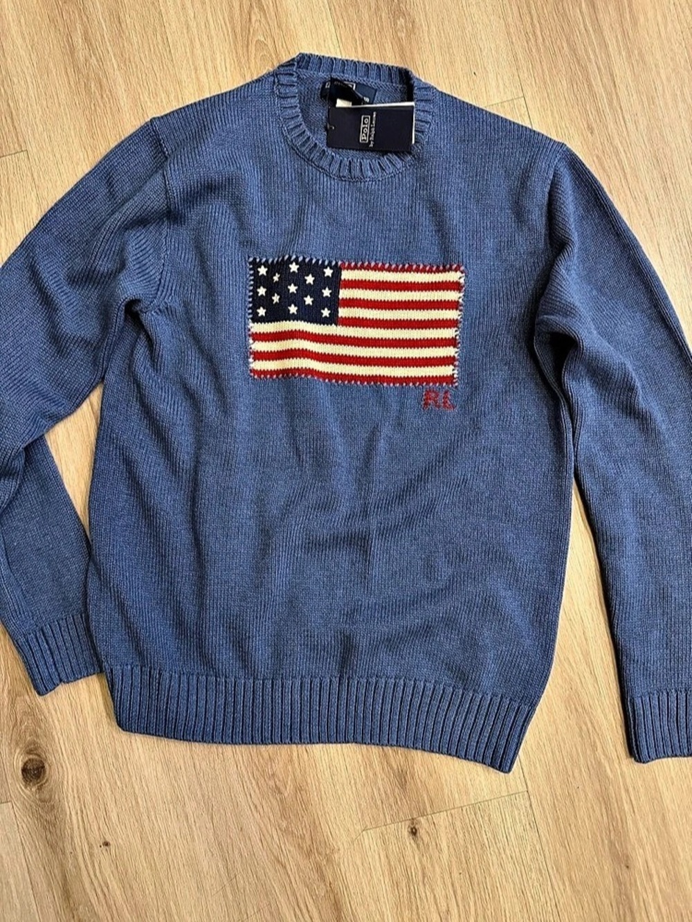 Polo Ralph Lauren Flag Sweater in Blue Size Medium NWT